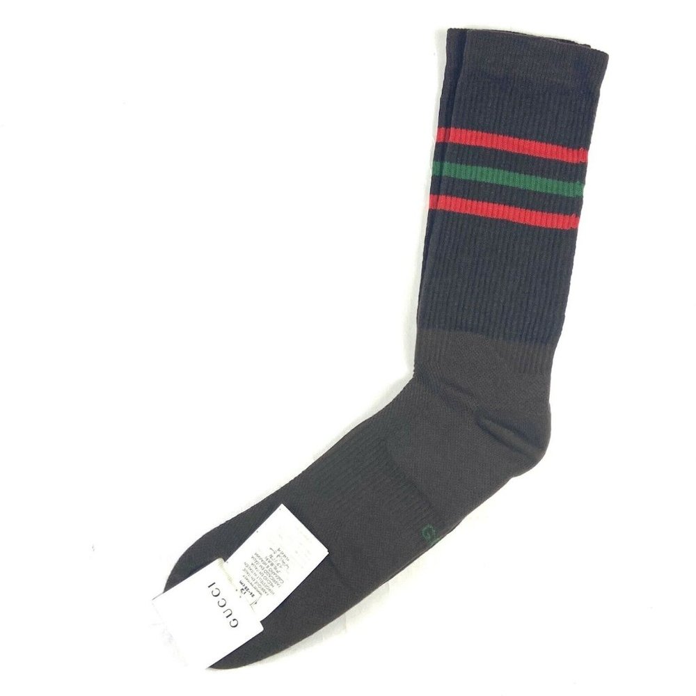 Gucci Black Cotton Socks with Green and Red Stripe
